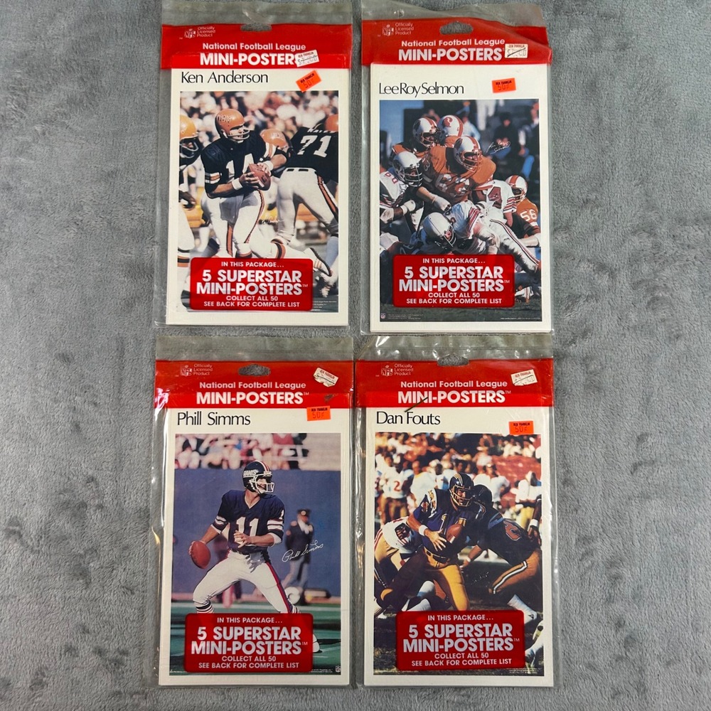 Vintage 1980 NFL Superstar Mini-Posters Lot of 4 Sealed Packs Simms Fouts Selmon